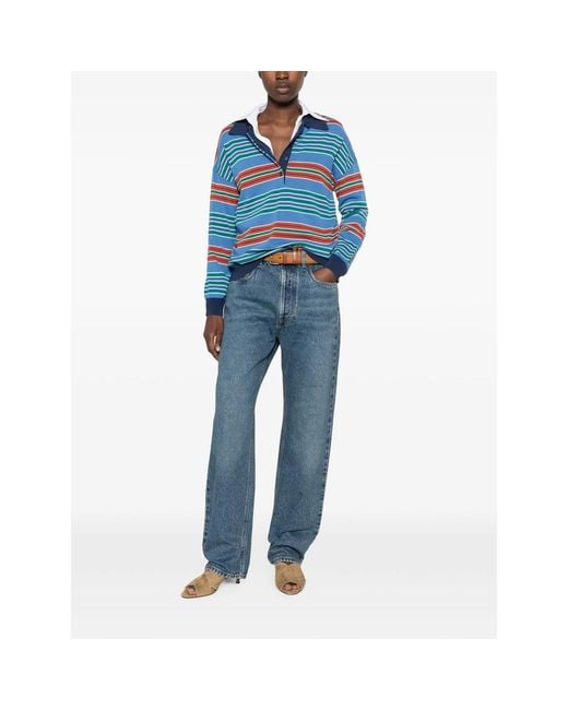Miu Miu Blue Logo-Patch Straight-Leg Jeans