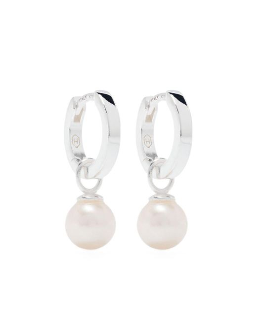 Hatton Labs White Pearl-Charm Small Hoop Earrings