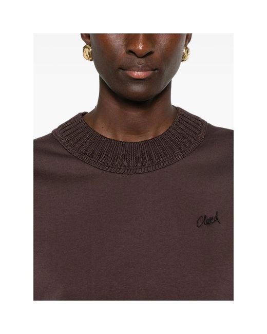 Closed Brown Ribbed-Trim Logo-Embroidered Sweatshirt