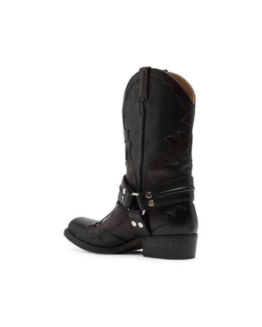 Versace Black Harness-Detail Embroidered Boots