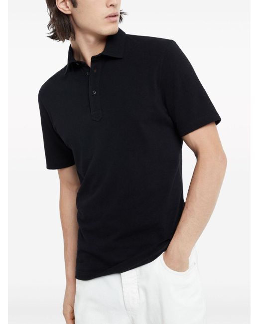 Brunello Cucinelli Black Button-Fastening Cotton Polo Shirt for men