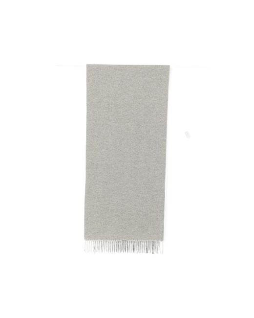 Fileria Gray Herringbone-Patterned Fringed Scarf for men