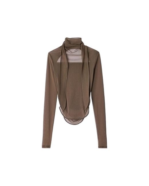 Lemaire Brown Cut-Out Pussy-Bow Top