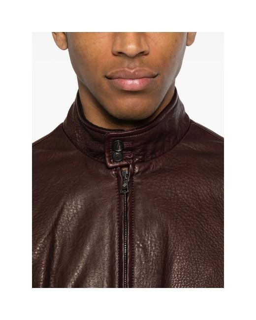 Tagliatore Brown Ice Pebbled Leather Jacket for men
