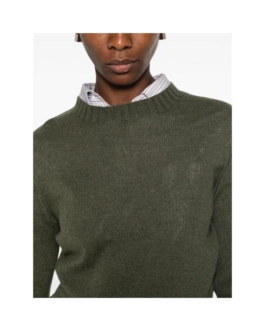 Aragona Green Long-Sleeve Ribbed-Trim Sweater