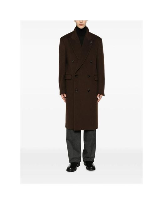 Lardini Brown Pin-Lapel Double-Breasted Coat for men