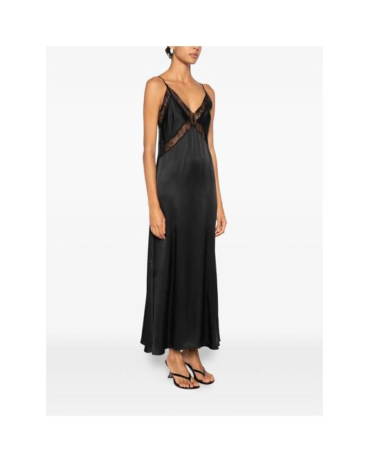 Anine Bing Black Lace-Trim V-Neck Maxi Dress