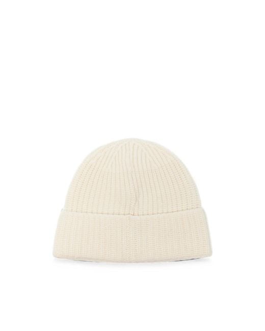 Stone Island Natural Logo-Patch Ribbed-Knit Beanie Hat for men