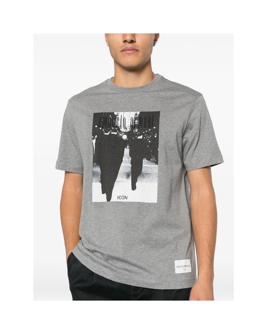 Emporio Armani Gray Graphic Print Crew Neck T-Shirt for men