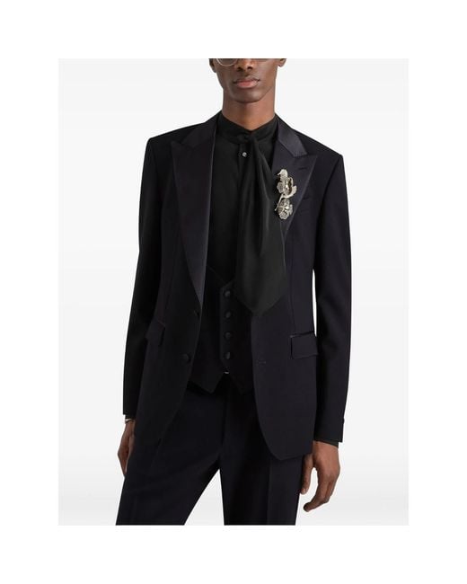 Dolce & Gabbana Black Single-Breasted Two-Piece Wool Tuxedo Suit for men