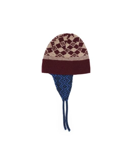 Dries Van Noten Red Argyle-Knit Ear-Flap Beanie Hat for men