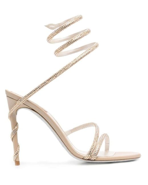Rene Caovilla Margot Crystal-embellished Sandals in Natural | Lyst ...