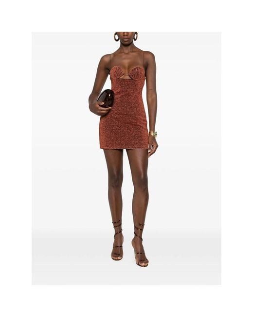Oseree Brown Cocktail Dress Lurex