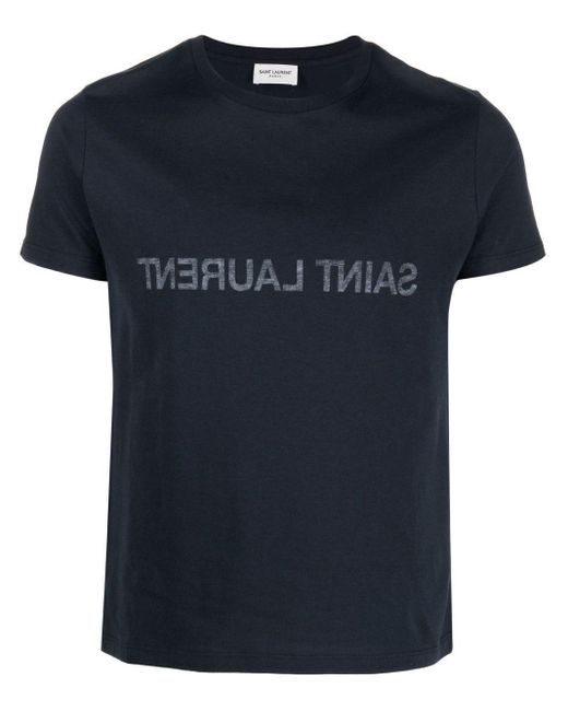 Saint Laurent Black Reverse Logo-Print Cotton T-Shirt for men