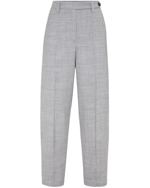 Brunello Cucinelli Gray Tapered-Leg Tailored Trousers