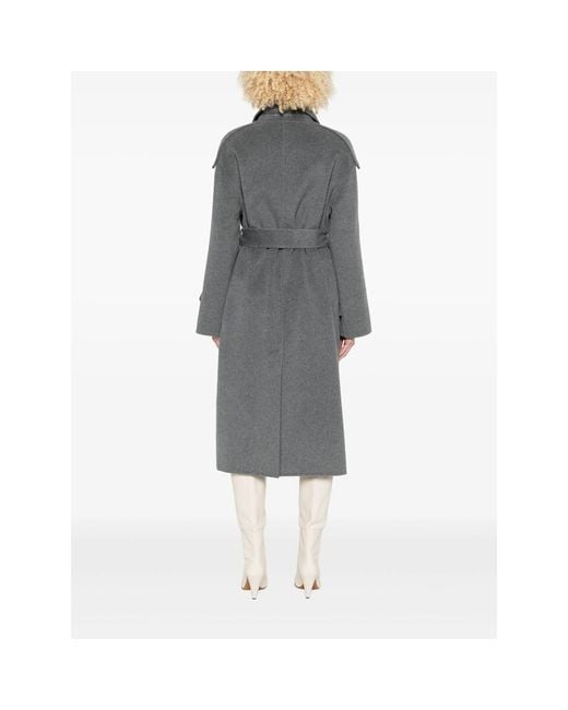 GLOX Gray Belted Long-Sleeve Coat