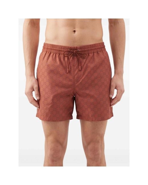 Gucci Red Monogram Drawstring Shorts for men