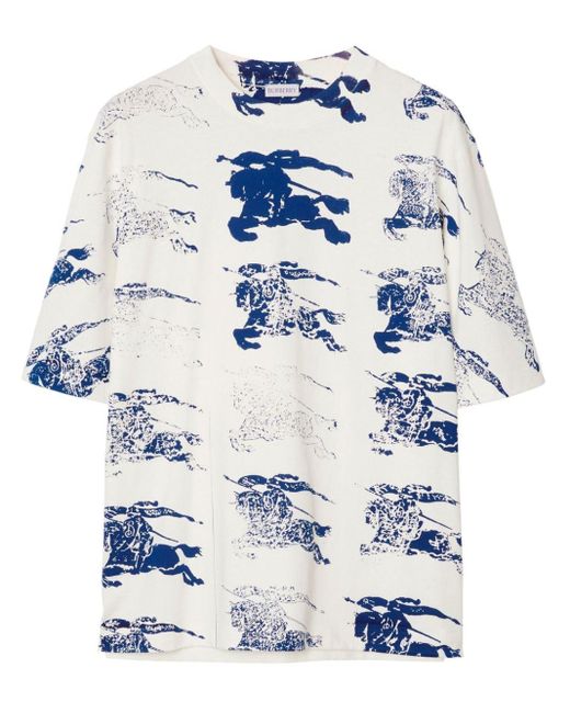 Burberry Blue Ekd Stamp-Print Cotton T-Shirt for men