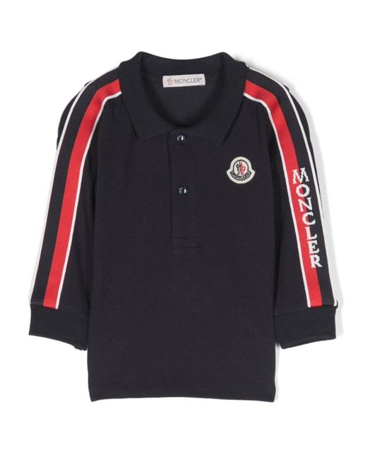 Moncler Black Logo-Patch Striped Polo Shirt