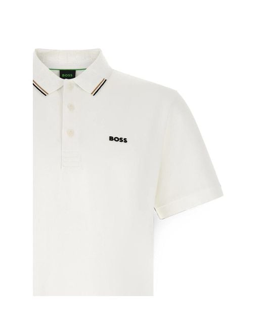 Boss White Swing Paddy Logo-Print Polo Shirt for men