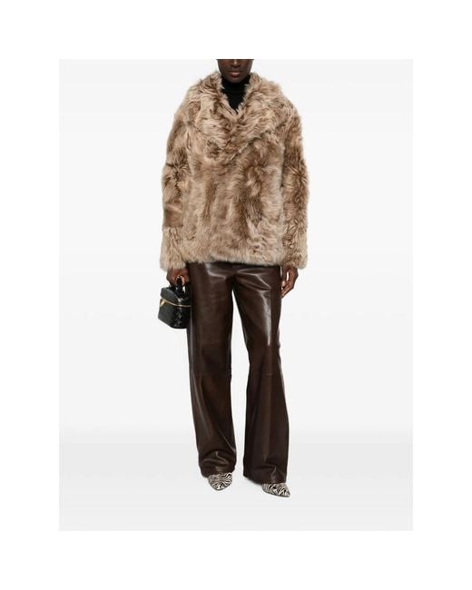 Yves Salomon Brown Shearling Double-Breasted Jacket