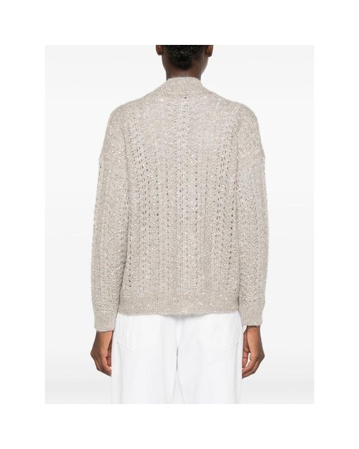 Panicale Natural Sequin-Embellished Open-Knit Cardigan