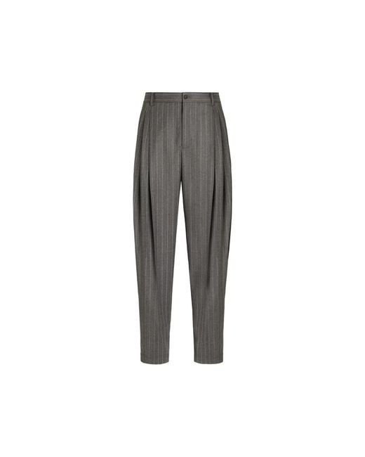 Dolce & Gabbana Gray Pinstripe Virgin-Wool Trousers for men