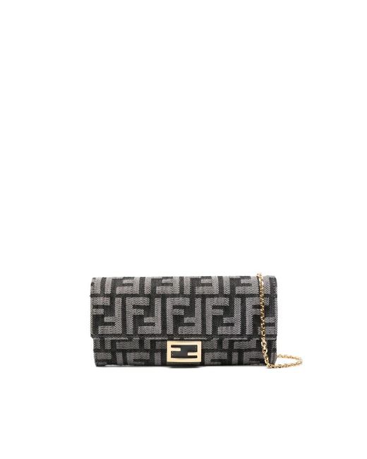 Fendi Gray Baguette Continental Cross Body Bag