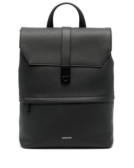 Ferragamo Black Logo-debossed Leather Backpack for men