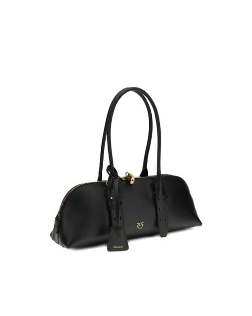 Pinko Black Luxury Shoulder Bag With Logo Charm