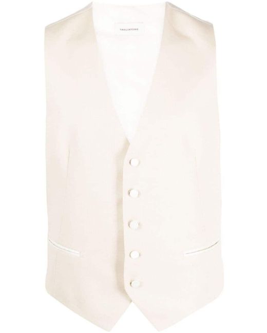 Tagliatore White Button-Up Wool-Blend Waistcoat for men