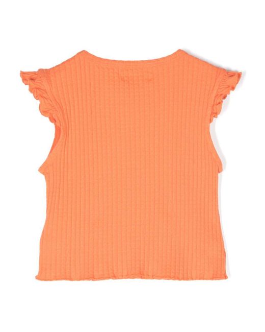 Bobo Choses Orange Logo-Print Ruffled T-Shirt