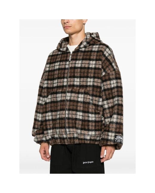 PDF Black Check-Pattern Zip-Up Hoodie for men