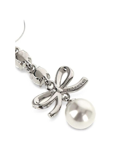 Self-Portrait White Bow Crystal Charm Earrings