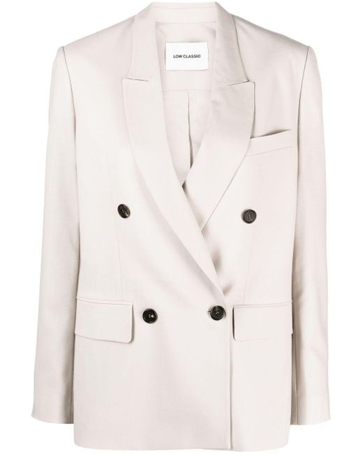 Low Classic Double-Breasted Wool Blazer in Natural | Lyst