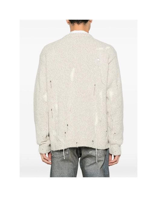 Atomo Factory White Distressed Crew-Neck Sweater for men