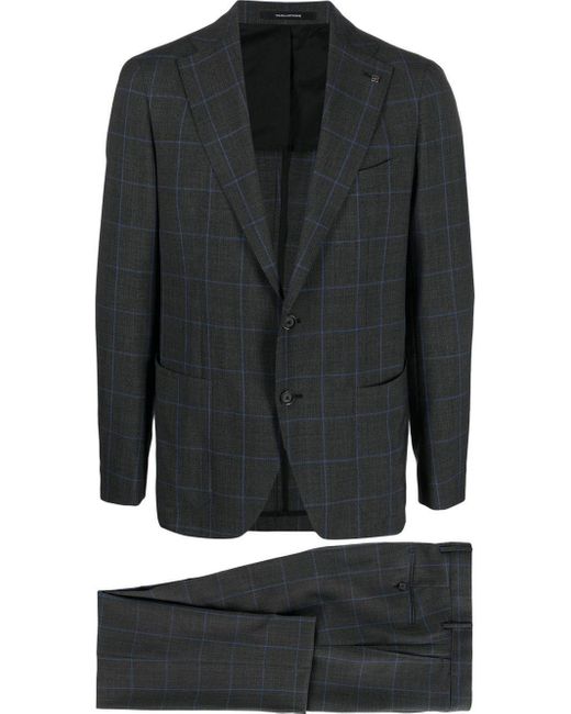 Tagliatore Black Plaid-check Print Single-breasted Two-piece Suit for men