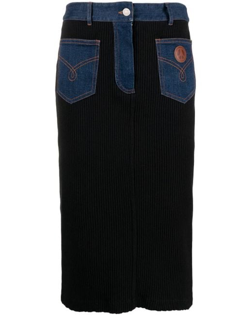 Moschino Jeans Black High-Waist Ribbed Pencil Skirt
