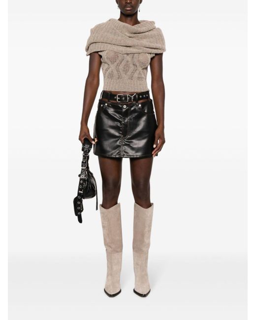 Y. Project Black Y-Belt Faux-Leather Mini Skirt