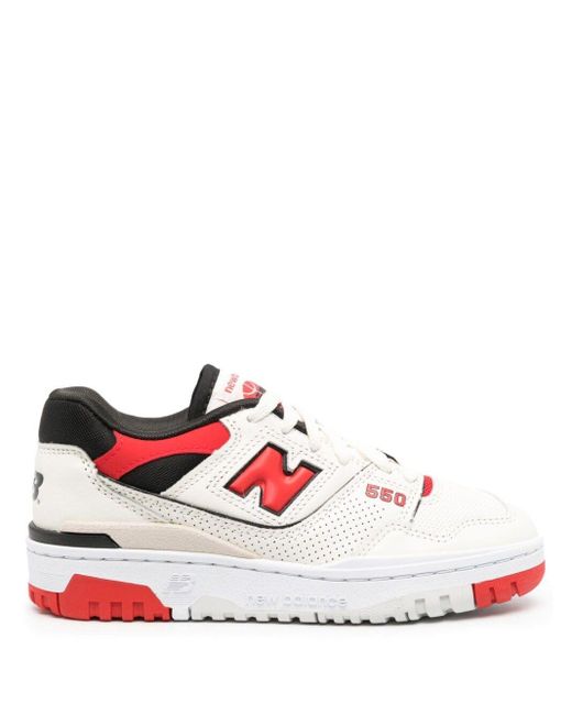 New Balance White 550 Logo-Embossed Low-Top Leather Sneakers