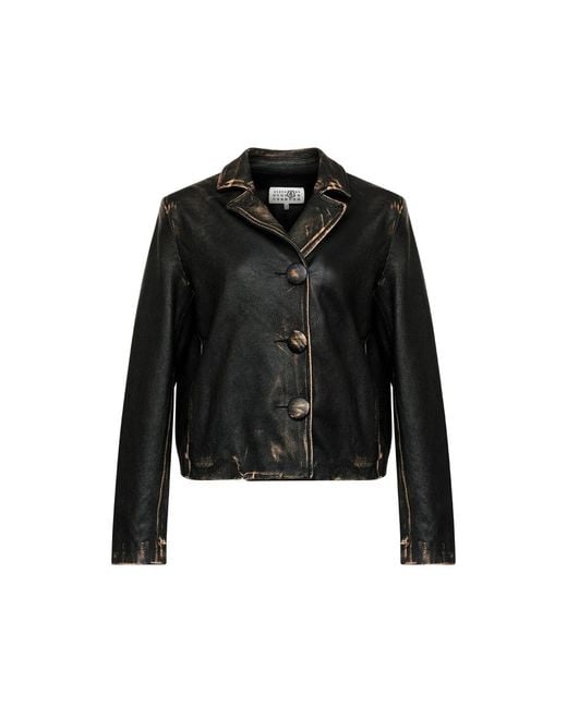 MM6 by Maison Margiela Black Buttoned Leather Jacket