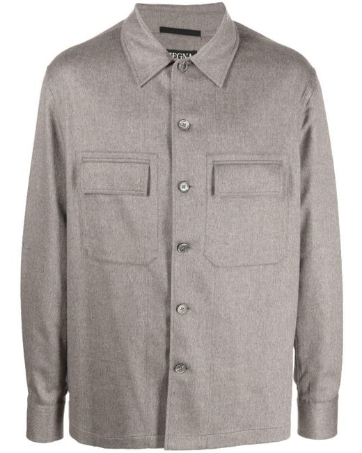 Zegna Gray Long-sleeved Cashmere Shirt for men