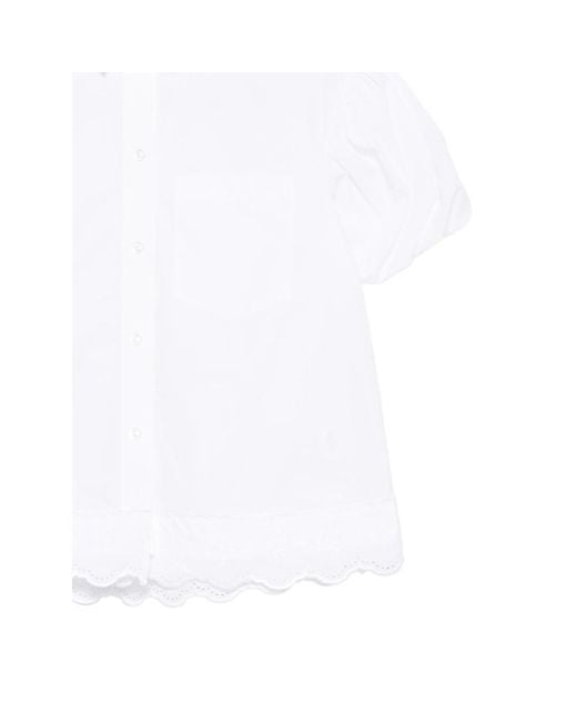 Simone Rocha White Scalloped-Hem Puff-Sleeve Shirt