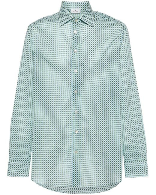 Etro Blue Geometric-Print Cotton Shirt for men