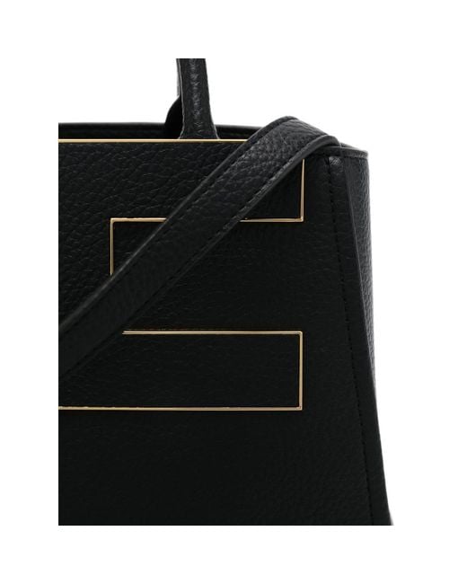 Elisabetta Franchi Black Logo-Plaque Pebbled-Effect Tote Bag