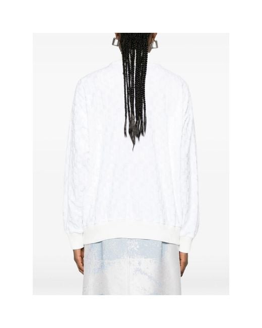 Gcds White Bomber Jacket Textured Cotton