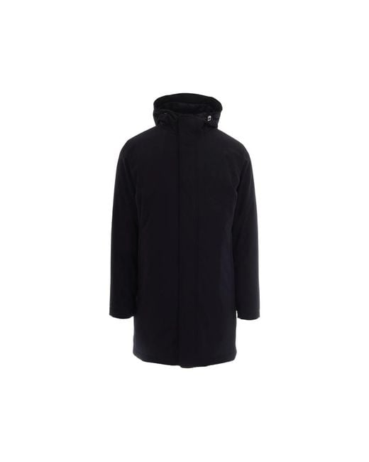 Herno Blue Hooded Concealed-Fastening Coat for men