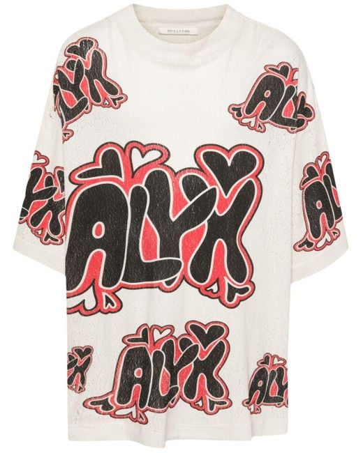 1017 ALYX 9SM White Graphic-Print Distressed T-Shirt for men