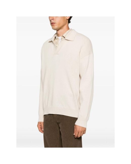 Roberto Collina White Ribbed-Trim Long-Sleeve Polo Shirt for men