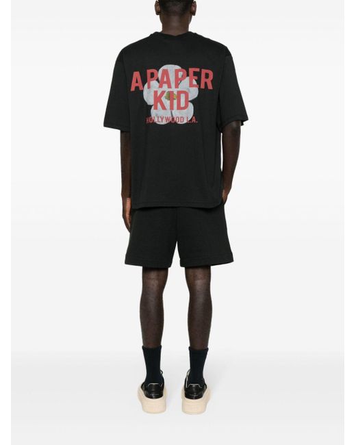A PAPER KID Black Logo-Print Cotton T-Shirt for men